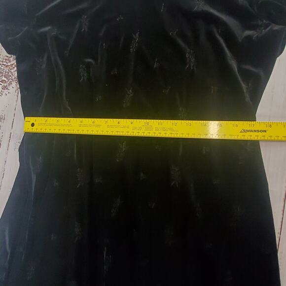 Vtg Molly Malloy 16 Black Crushed Velvet Party Dress Whimsigoth Floral Embossed - Picture 12 of 14